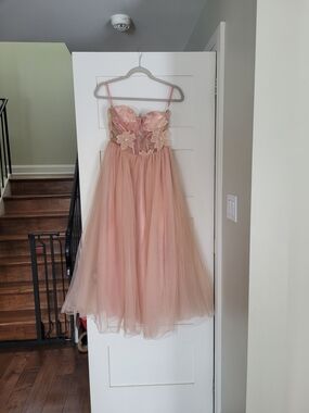 Girls' Blush Pink Floral Appliqué Tulle Dress